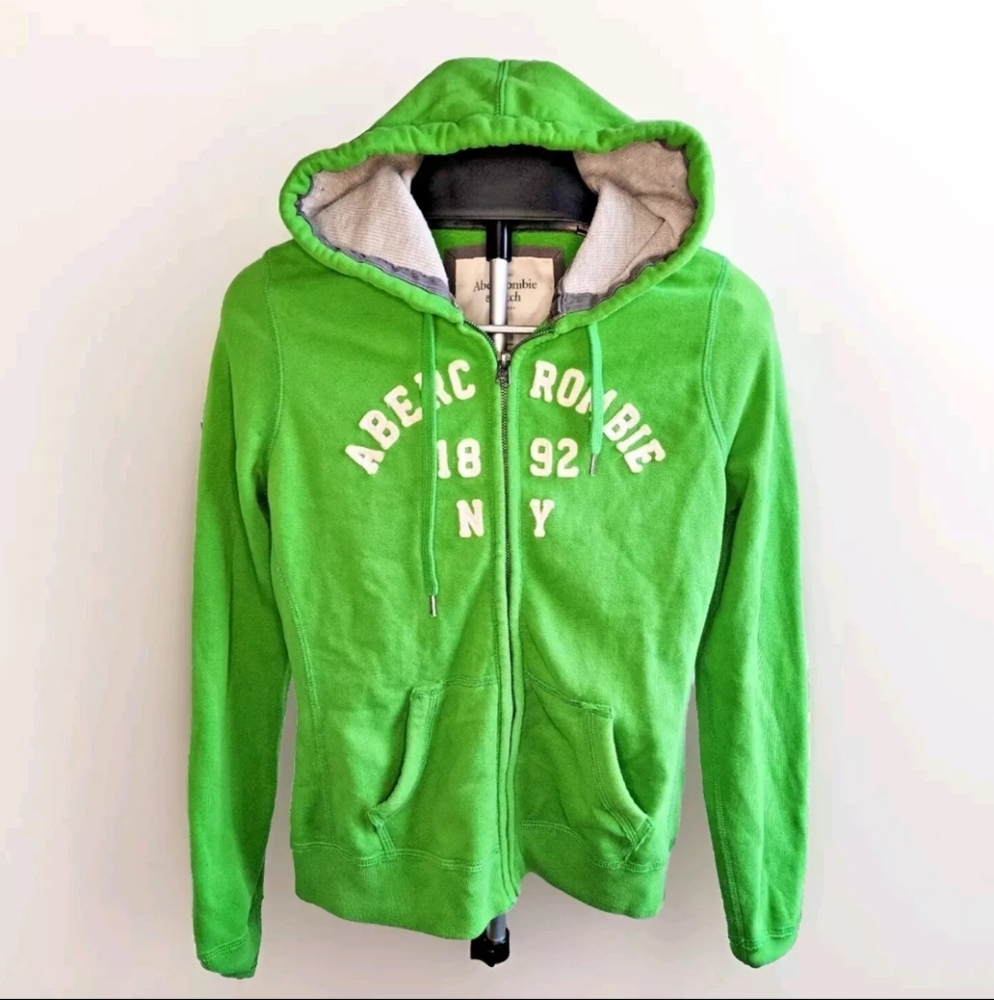 Y2K Abercrombie & Fitch Zip Up Hoodie in Green - L